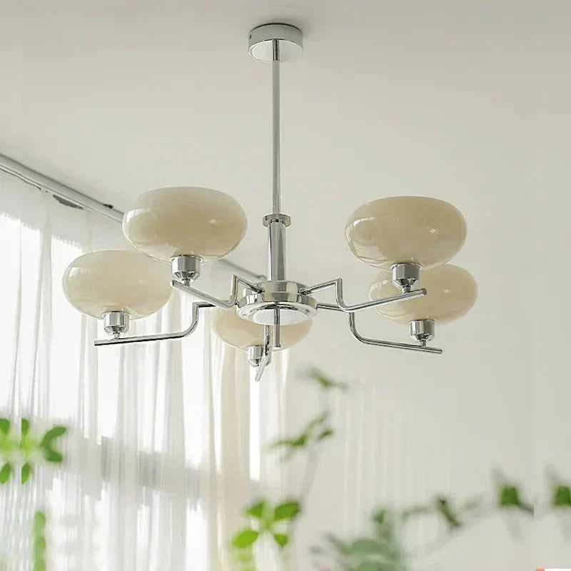 Modern Chandelier with Opal Glass Shades – Elegant Ceiling Light