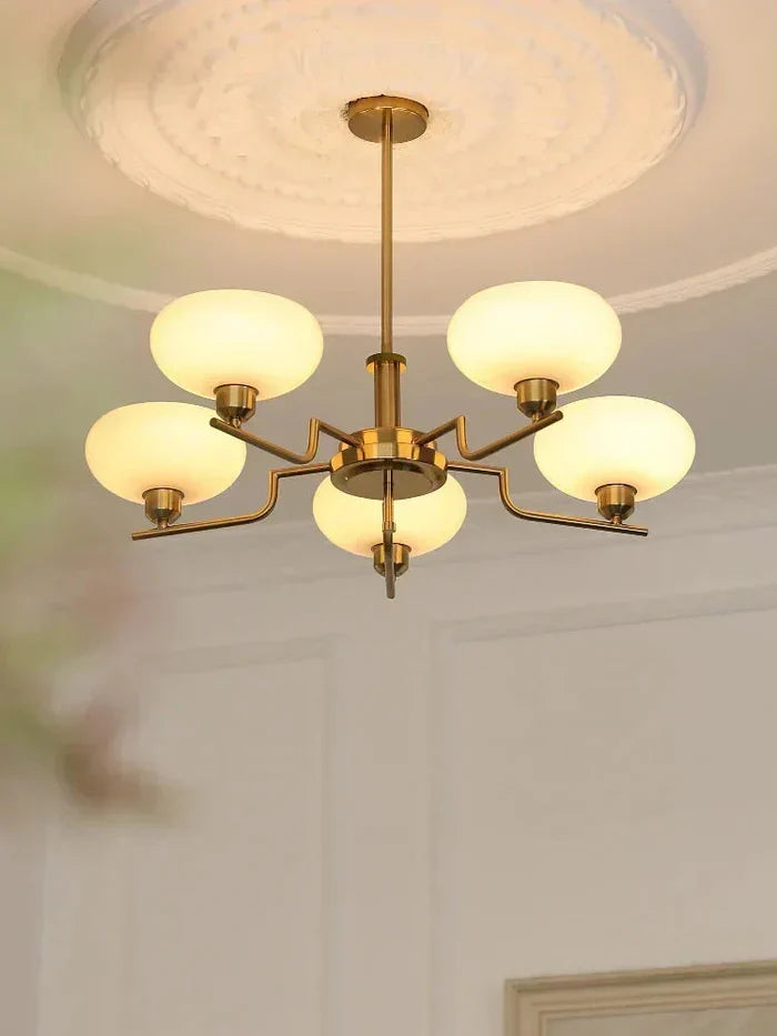 Modern Chandelier with Opal Glass Shades – Elegant Ceiling Light