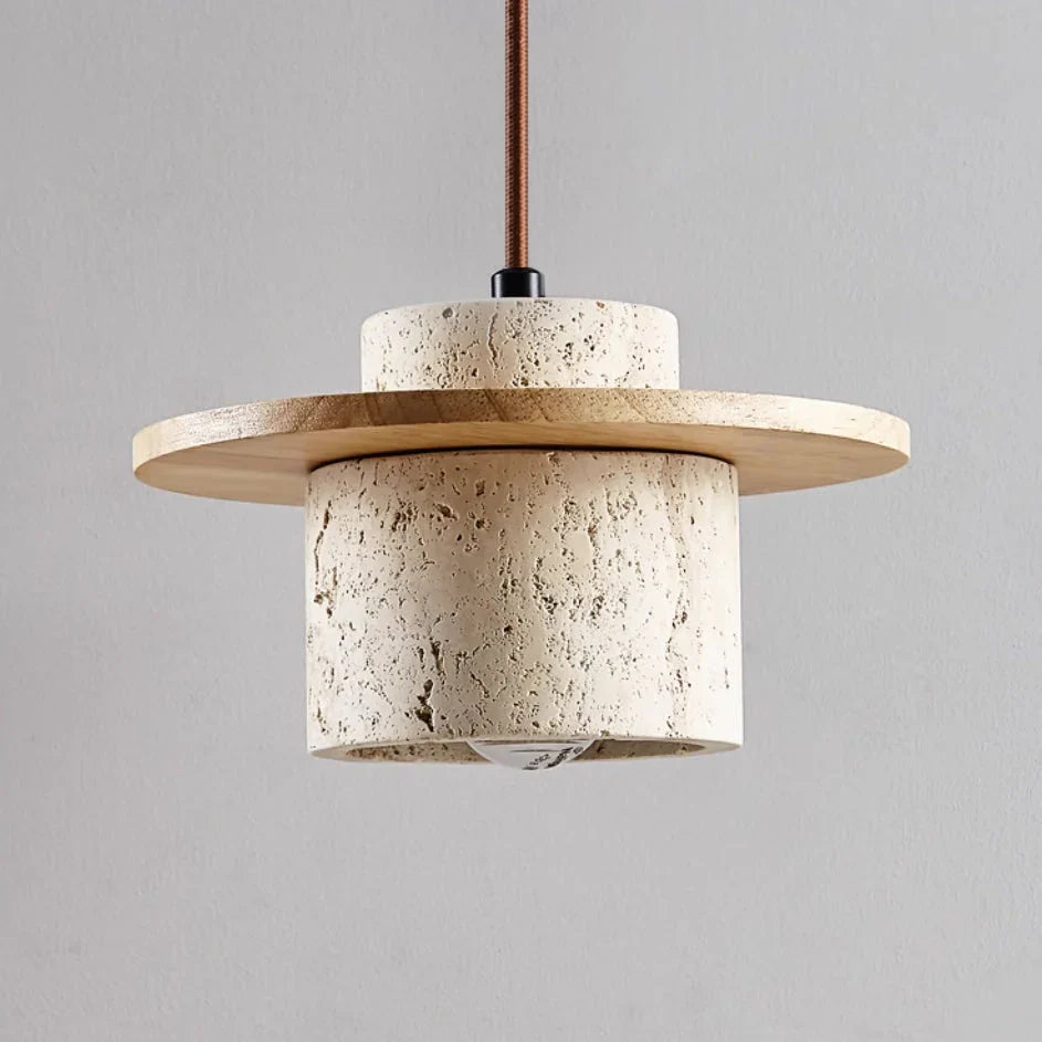 Modern Pendant Lamp with Stone and Wood