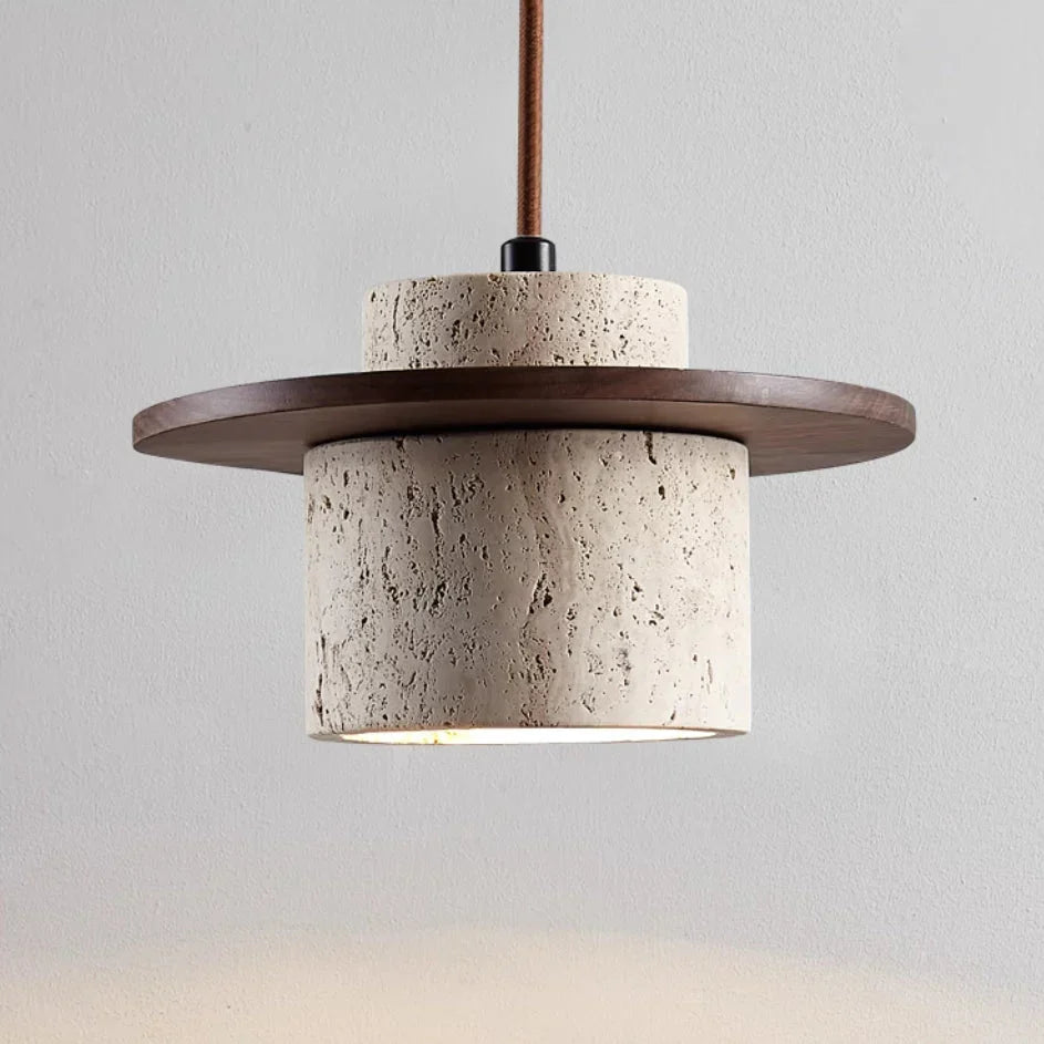 Modern Pendant Lamp with Stone and Wood