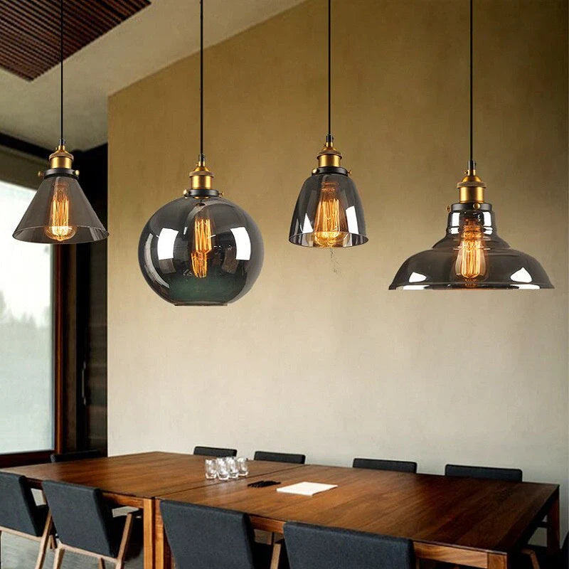Industrial Glass Pendant Light – Smoked Glass Shade