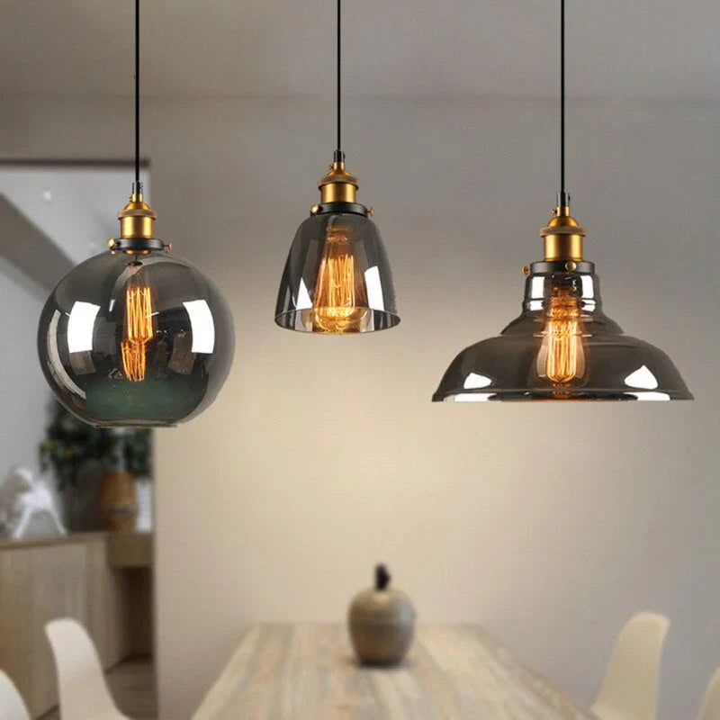 Industrial Glass Pendant Light – Smoked Glass Shade
