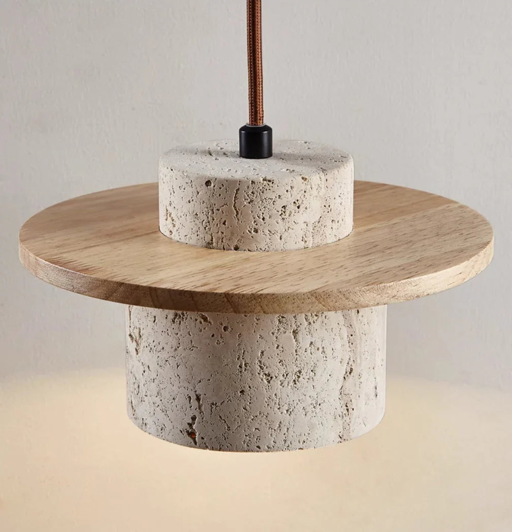 Modern Pendant Lamp with Stone and Wood