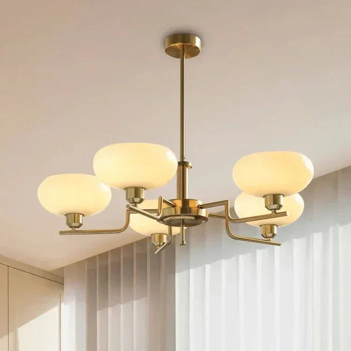 Modern Chandelier with Opal Glass Shades – Elegant Ceiling Light