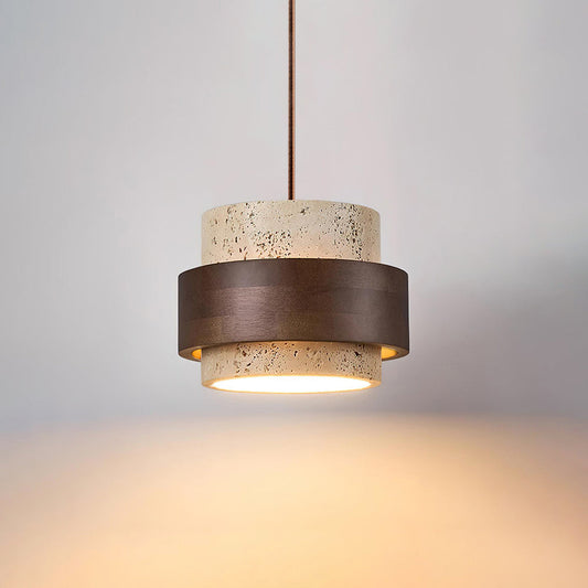 Travertine and Walnut Wood Ceiling Pendant Light - Arrielight