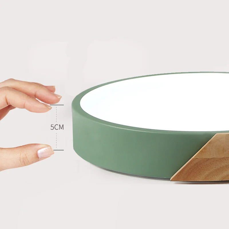 Modern LED Ceiling Light with Wooden Accent – Flush Mount Design