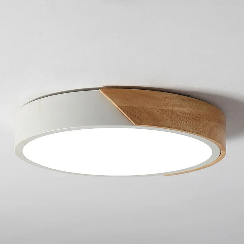 Modern LED Ceiling Light with Wooden Accent – Flush Mount Design