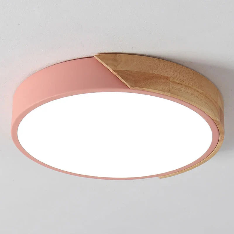 Modern LED Ceiling Light with Wooden Accent – Flush Mount Design