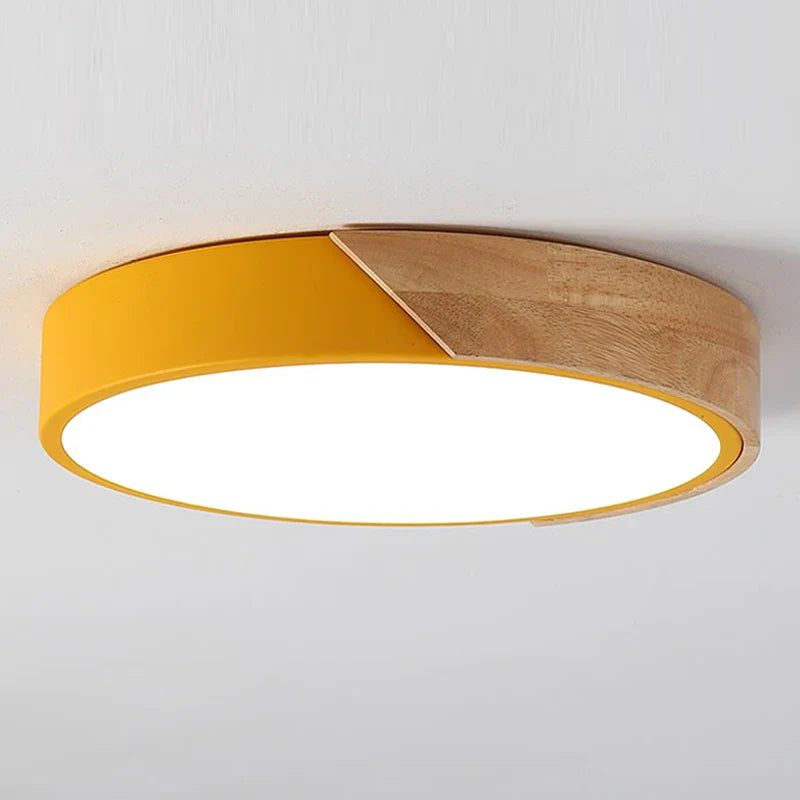 Modern LED Ceiling Light with Wooden Accent – Flush Mount Design