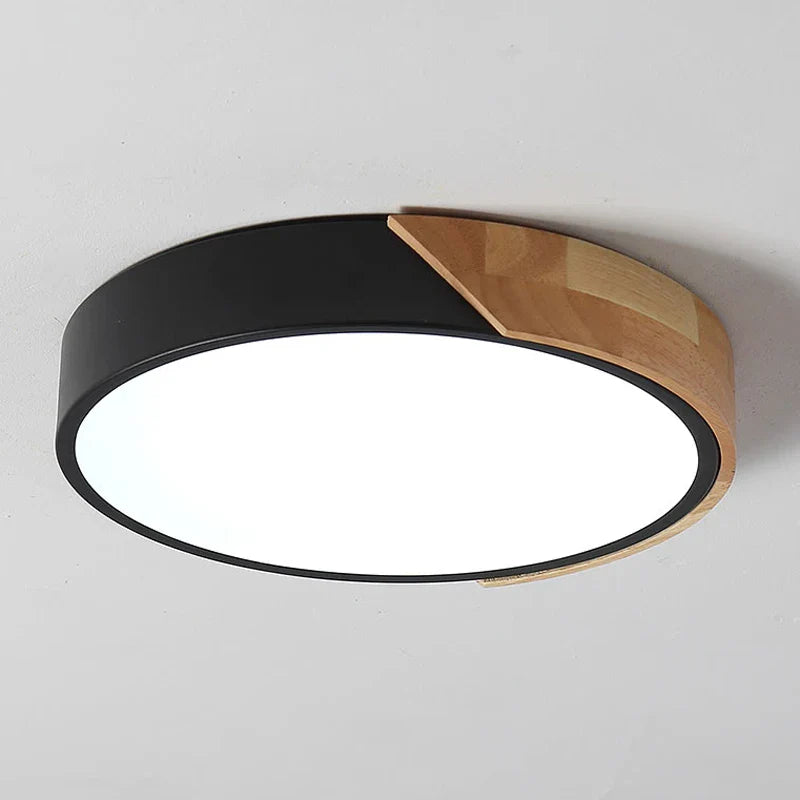 Modern LED Ceiling Light with Wooden Accent – Flush Mount Design