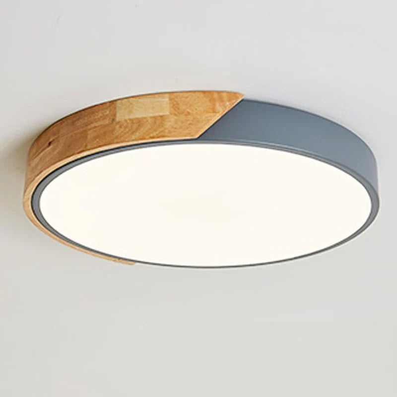 Modern LED Ceiling Light with Wooden Accent – Flush Mount Design