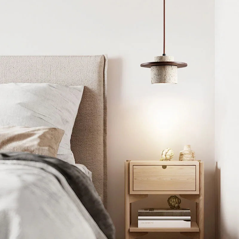 Modern Pendant Lamp with Stone and Wood