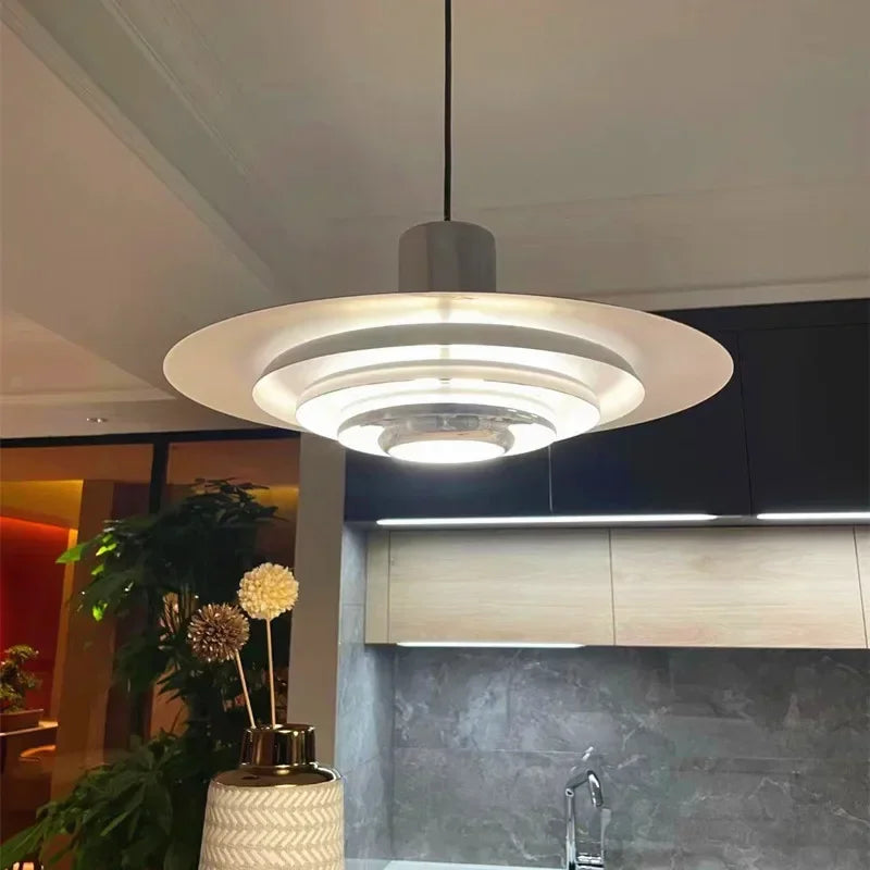 Retro Aluminium Pendant Light – Layered LED Ceiling Lamp