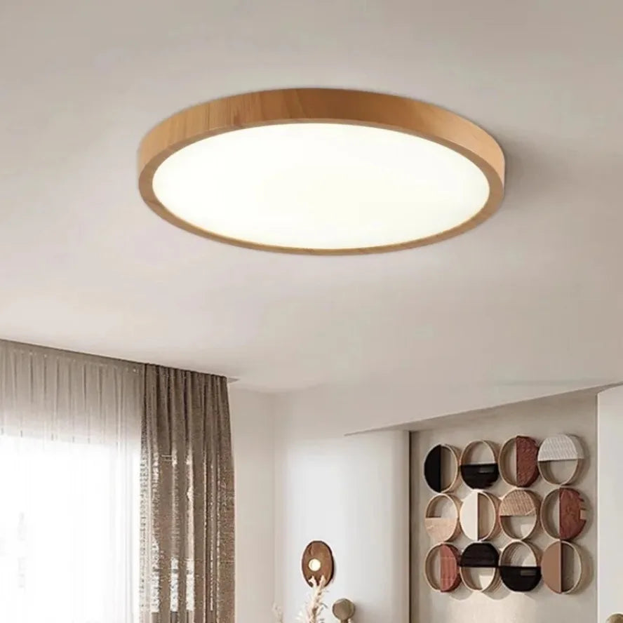 Modern Round LED Ceiling Light with Wooden Frame