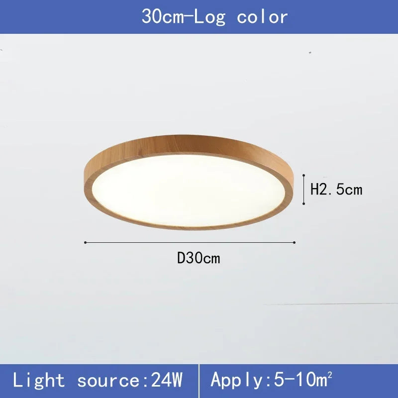 Modern Round LED Ceiling Light with Wooden Frame