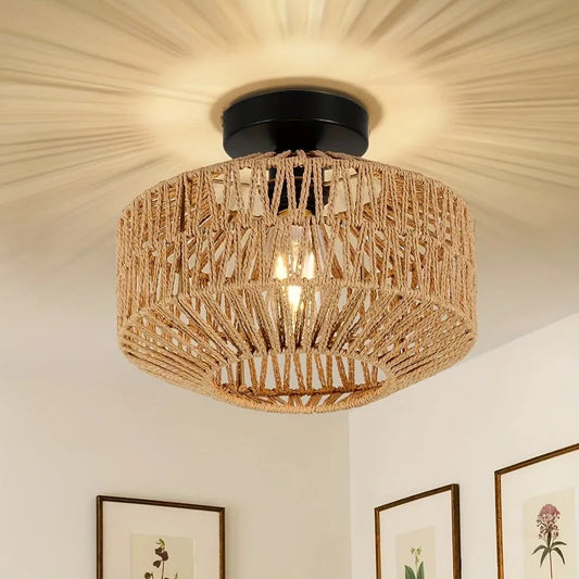 Decorative Ceiling Light with Rope Shade – Shadow Effect Lighting