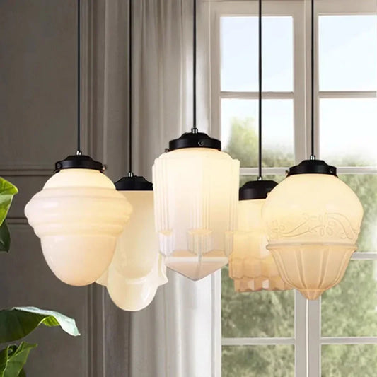 Geometric Pendant Lamp with Opal White Glass – Vintage Style