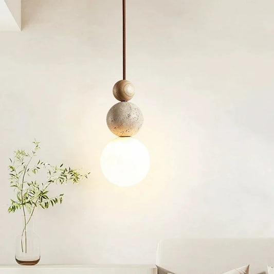 Modern Pendant Light with Spherical Details – Wood, Concrete & Glass