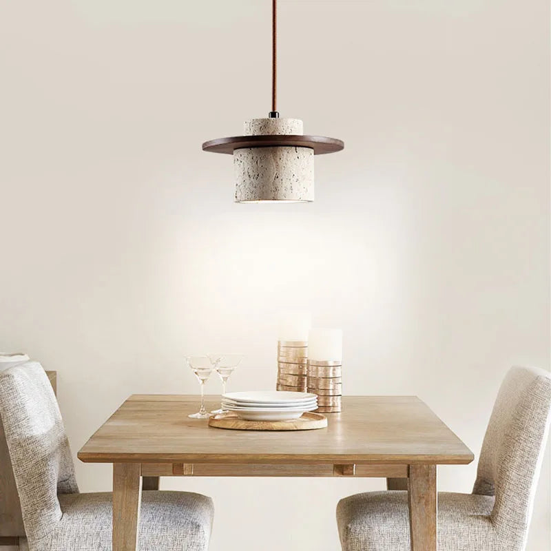 Modern Pendant Lamp with Stone and Wood