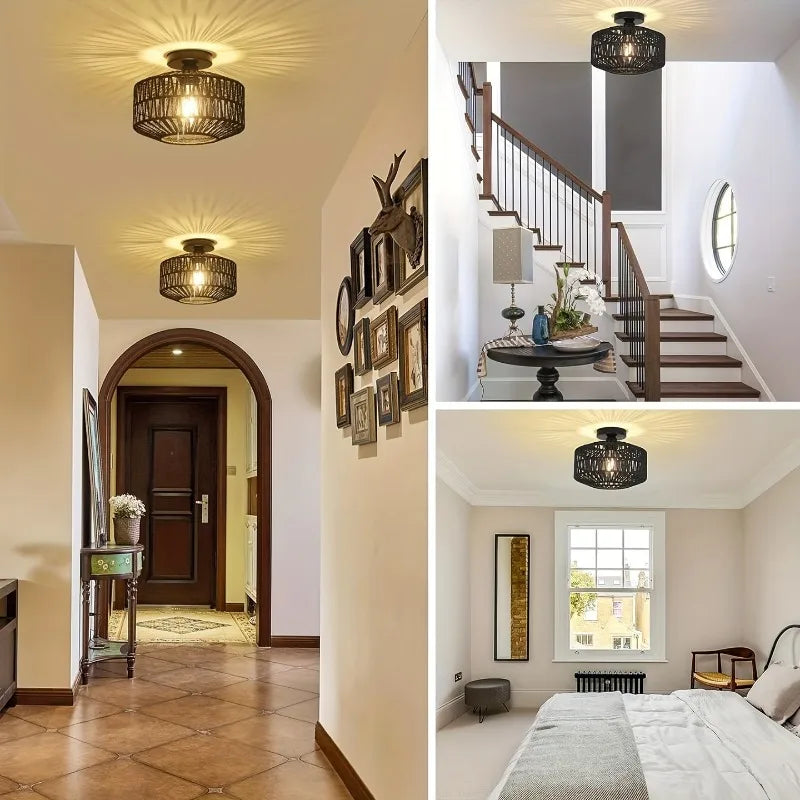 Decorative Ceiling Light with Rope Shade – Shadow Effect Lighting