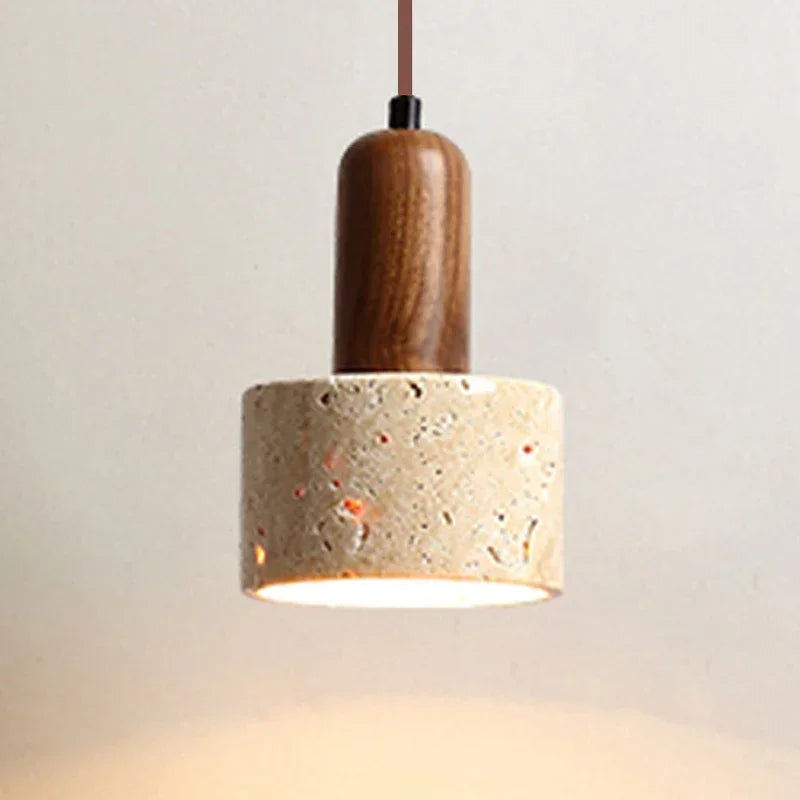 Pendant Light with Natural Stone and Wood – Modern Ceiling Lamp for Kitchen or Dining Room