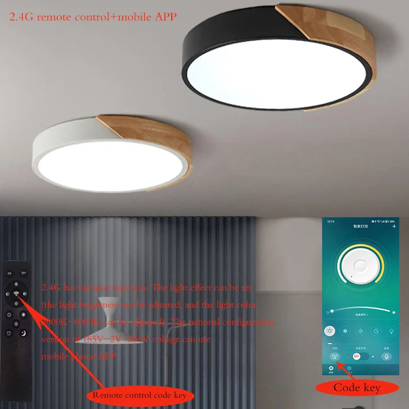 Modern LED Ceiling Light with Wooden Accent – Flush Mount Design