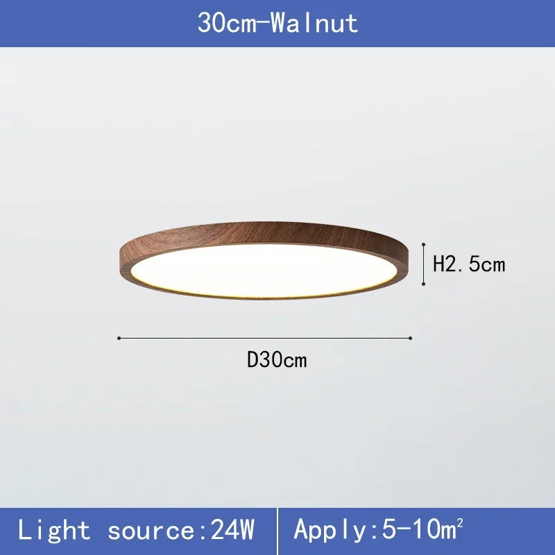 Modern Round LED Ceiling Light with Wooden Frame