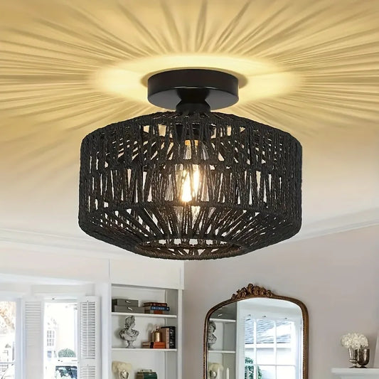 Decorative Ceiling Light with Rope Shade – Shadow Effect Lighting