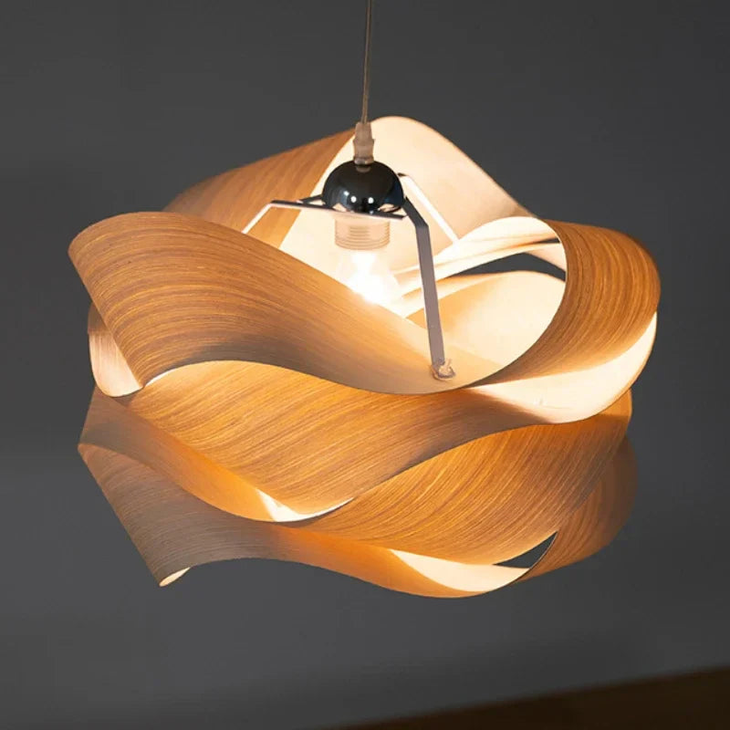Modern Pendant Light with Curved Wooden Design