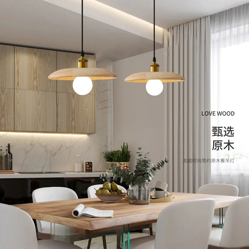 Scandinavian Wooden Pendant Light – Minimalist Ceiling Lamp