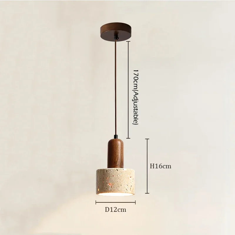 Pendant Light with Natural Stone and Wood – Modern Ceiling Lamp for Kitchen or Dining Room