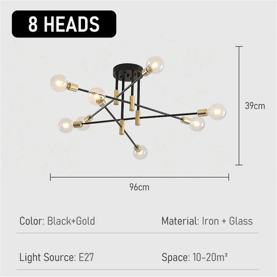 Industrial Ceiling Light with 6 Round Lamp Holders