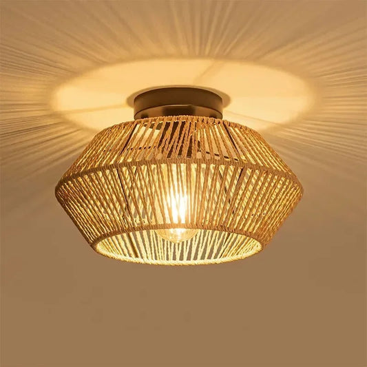 Ceiling Light with Open Lattice Shade – Boho & Industrial Style