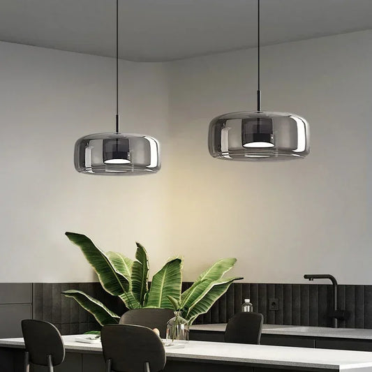 Modern Glass LED Pendant Light – Minimalist Shade with Gold Finish