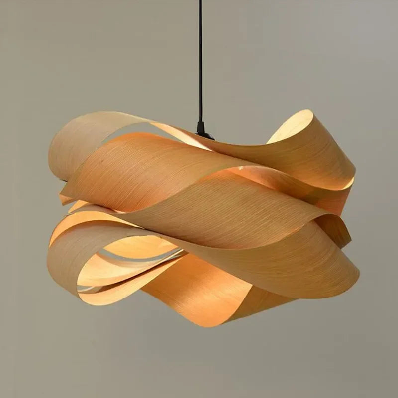 Modern Pendant Light with Curved Wooden Design