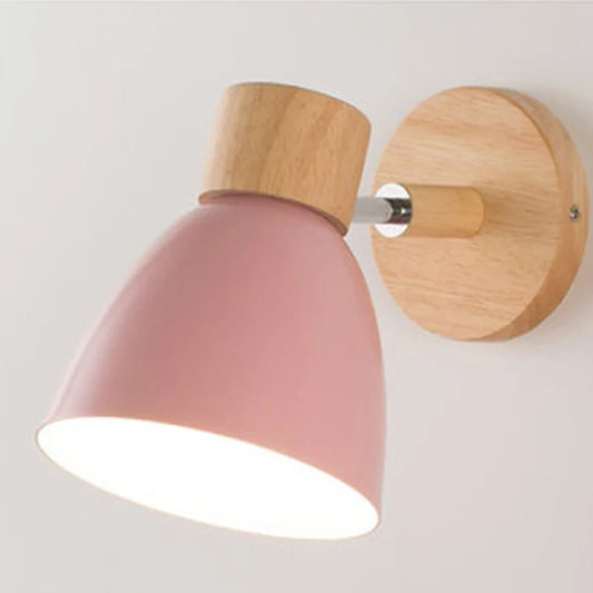 Modern Wall Lamp with Wooden Base and Metal Shade