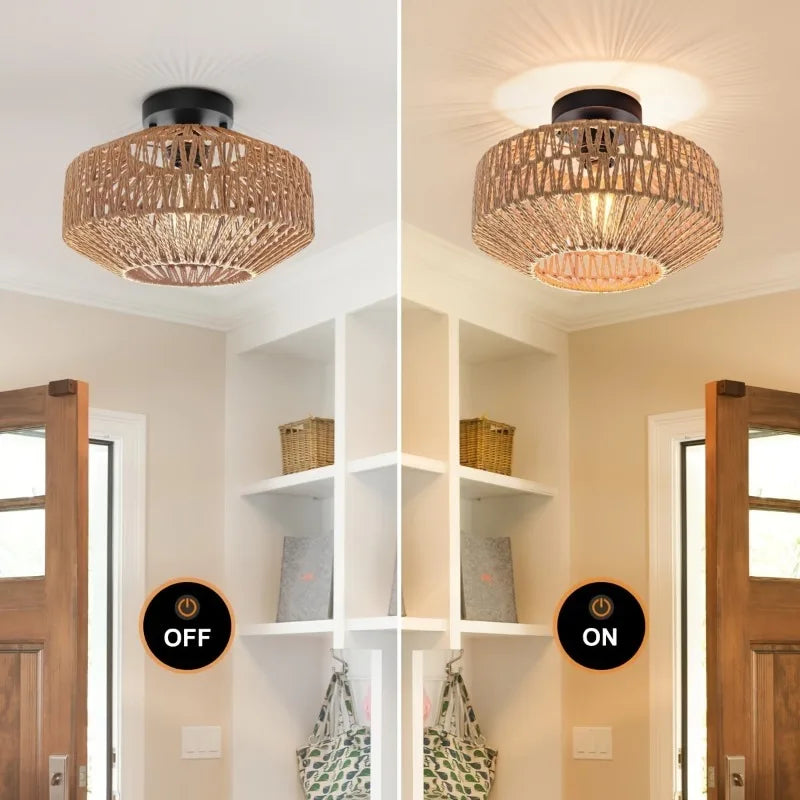 Decorative Ceiling Light with Rope Shade – Shadow Effect Lighting
