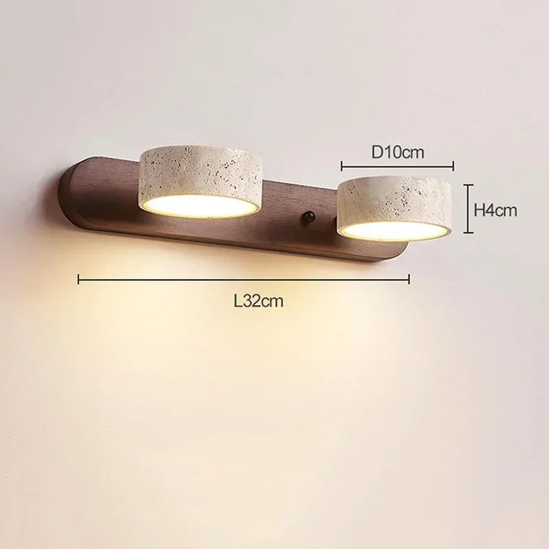 Modern LED Wall Lamp with Rotating Stone Shades and Wooden Base