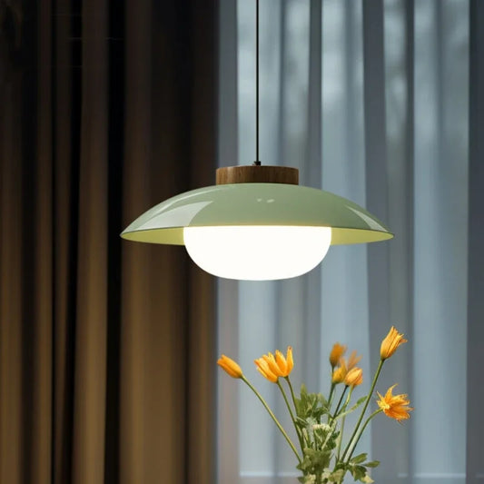 Modern Glass Pendant Light with Wooden Accent – Minimalist Design