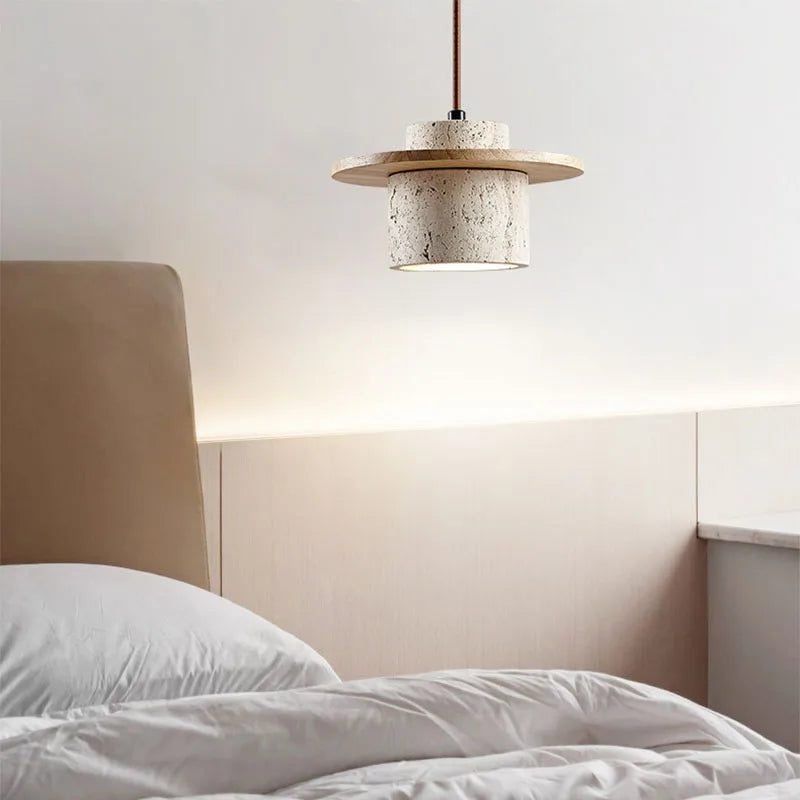 Modern Pendant Lamp with Stone and Wood