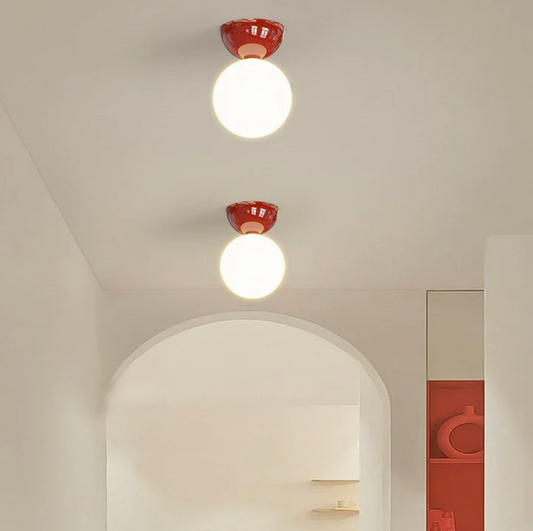 Globe Ceiling Light – Milky Glass Shade with Metal Ceiling Rose