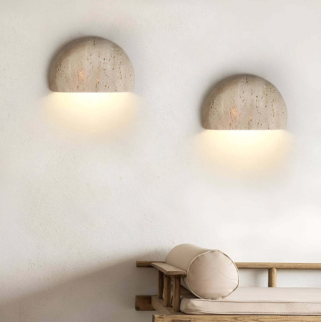 Natural Stone Semi-Circle Wall Light with Upward LED Glow
