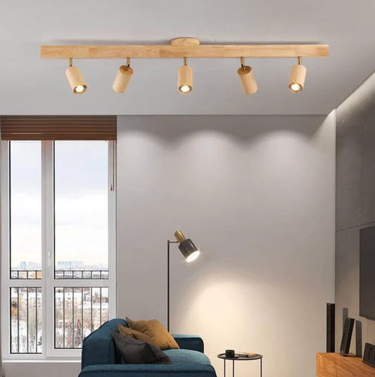 Wooden Spot Ceiling Light with Adjustable Spotlights – Scandinavian Style