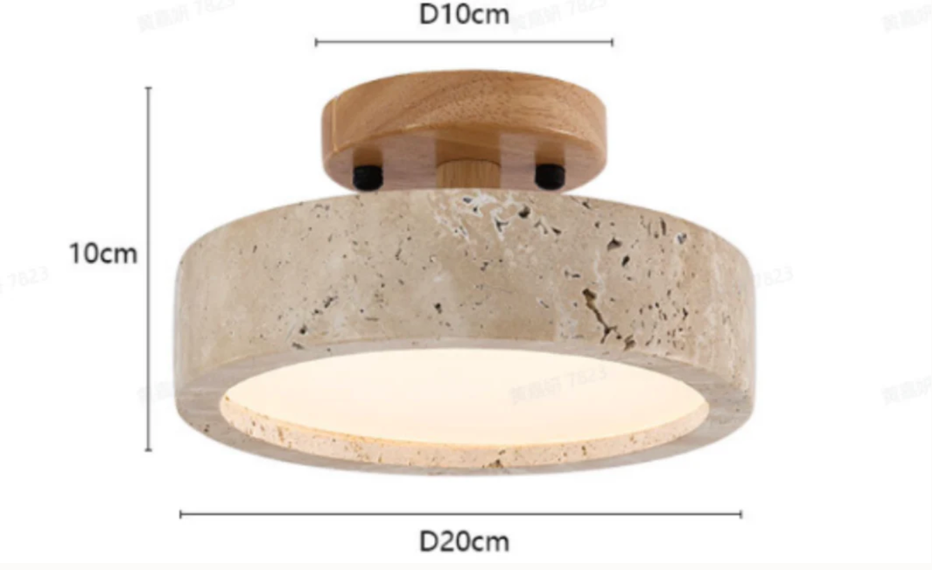 Minimalist Stone & Wood Ceiling Light