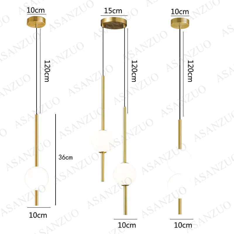 Modern Gold Pendant Light with Globe Shade | Minimalist LED Ceiling Lamp