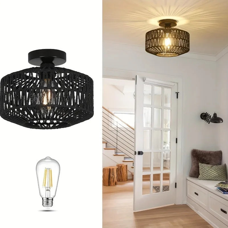 Decorative Ceiling Light with Rope Shade – Shadow Effect Lighting
