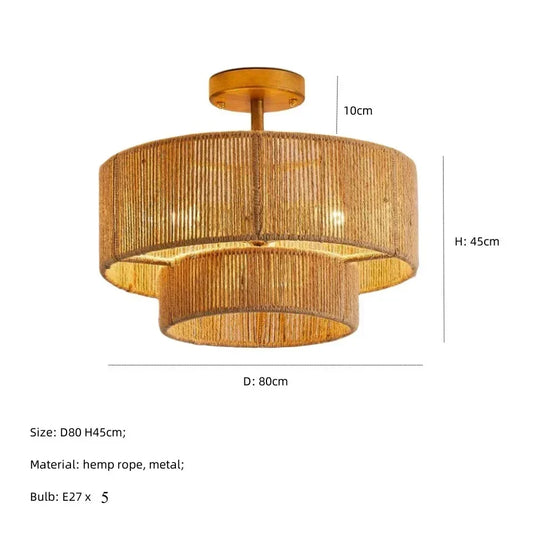 Boho Ceiling Light with Natural Rope