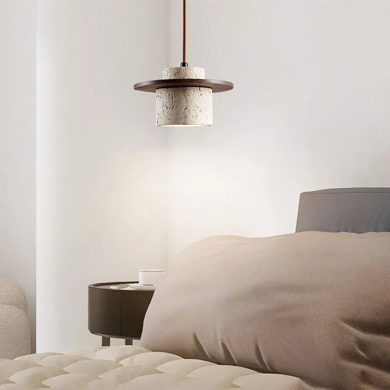 Modern Pendant Lamp with Stone and Wood