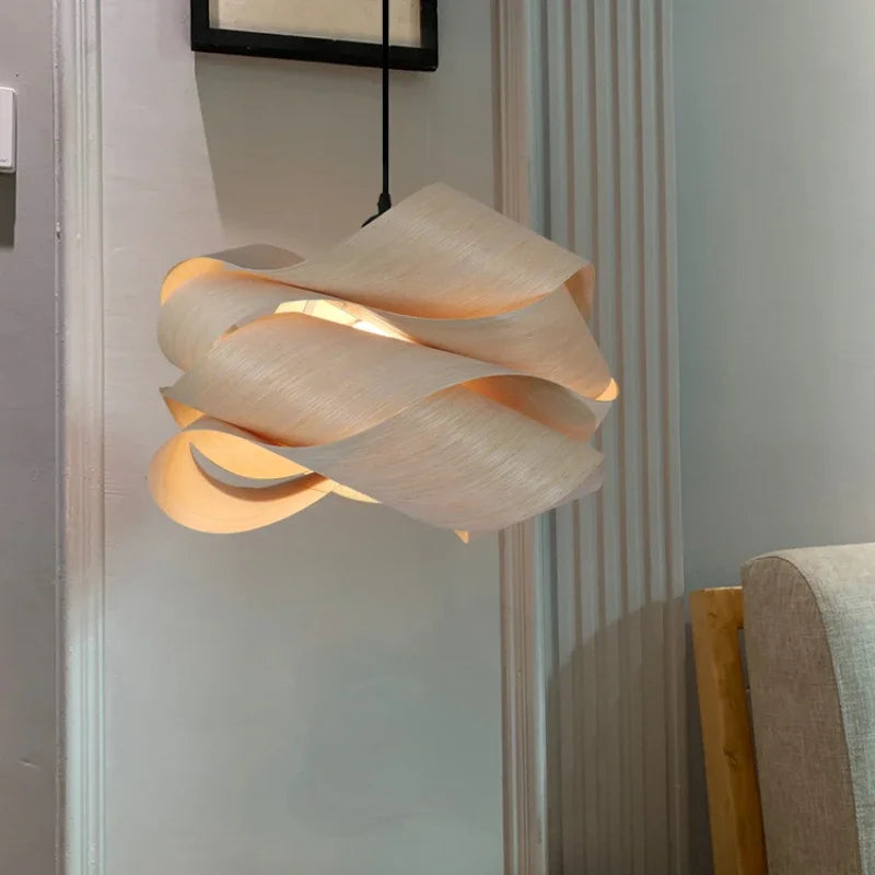 Modern Pendant Light with Curved Wooden Design