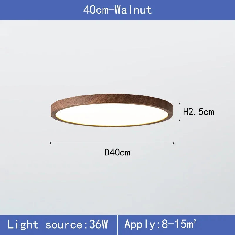 Modern Round LED Ceiling Light with Wooden Frame